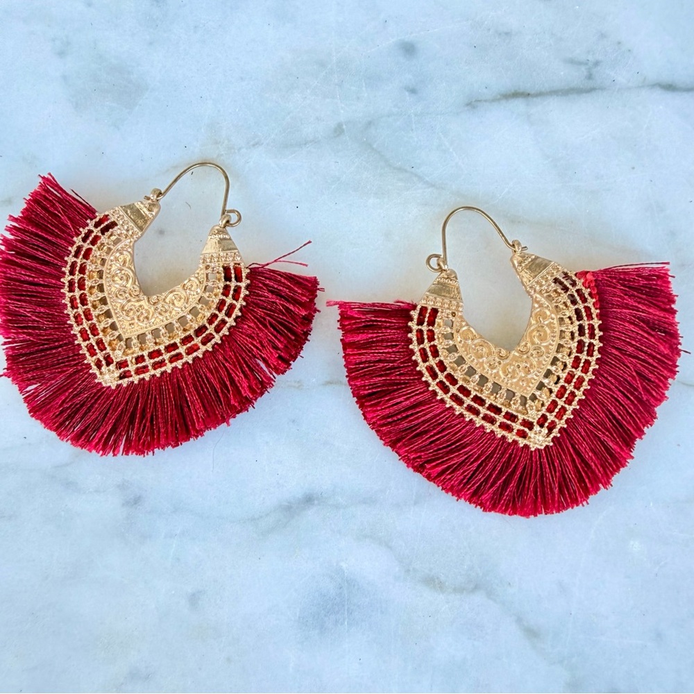 Anthropologie Merlot Red and Gold Statement Earrings